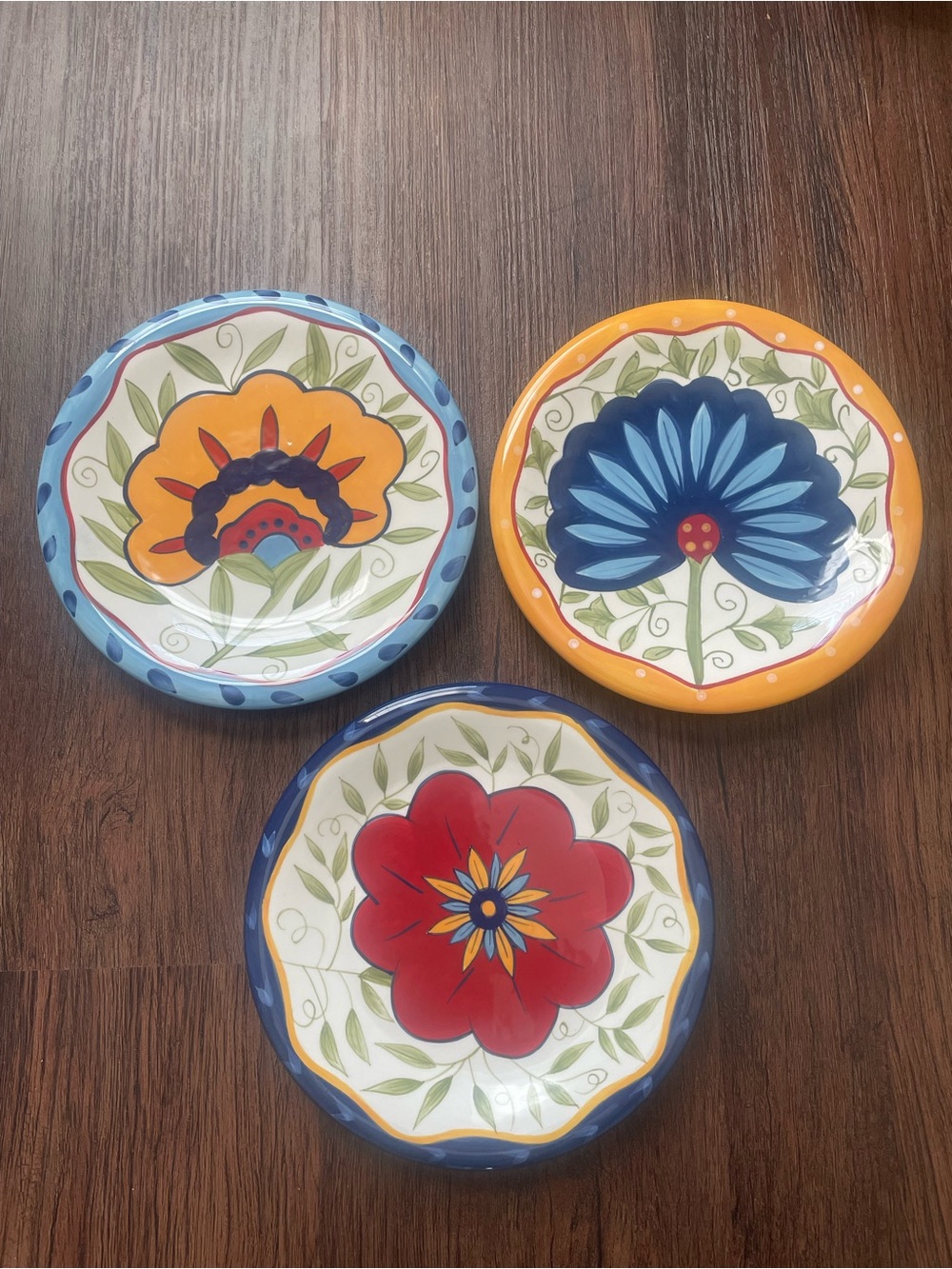 Pier 1 READ Handpainted Earthenware Floral Pattern Set of 3 8” Salad Plates